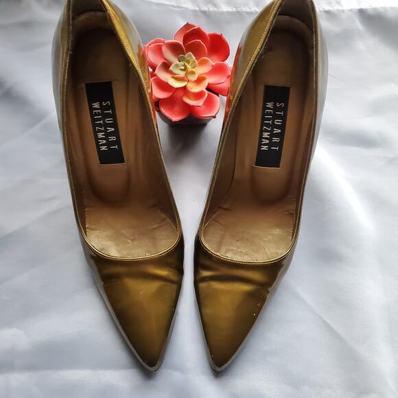 Stuart Weitzman Leather Metallic Heels Vintage Size 8 - Picture 1 of 6